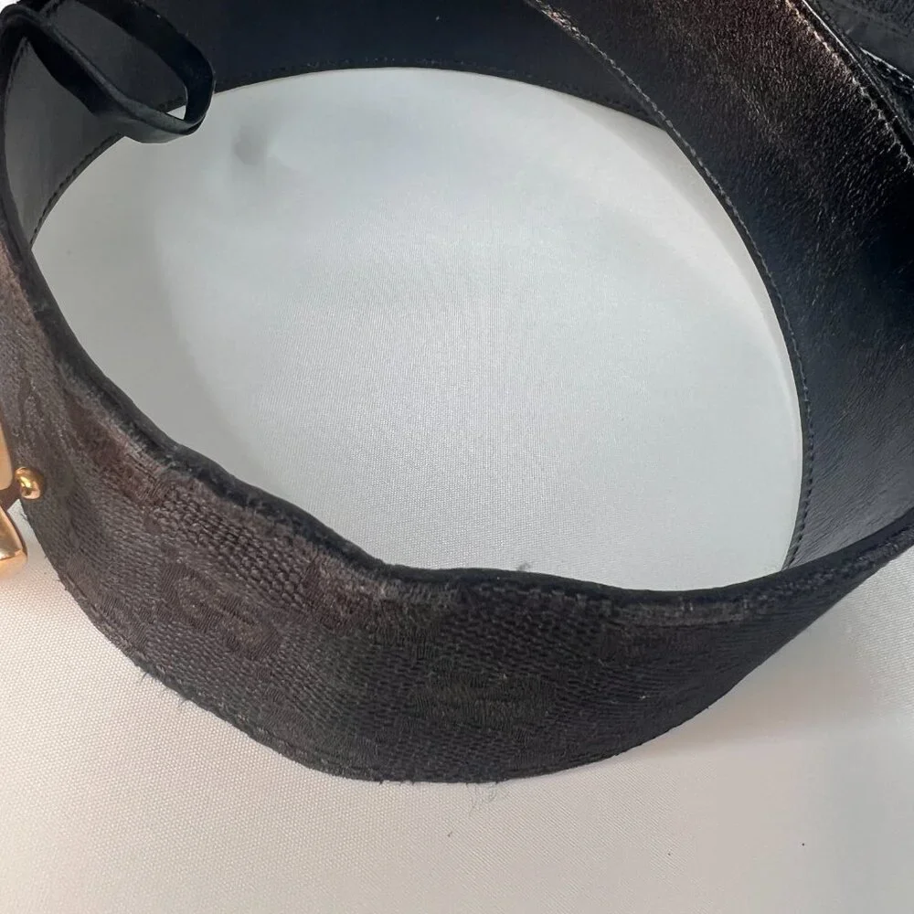 GUCCI Belt Canvas and Leather Bamboo G Buckle 37 inches black - Picture 6 of 7